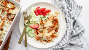 Quicker veggie lasagna with garden salad recipe