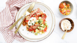 Veggie enchiladas with corn salsa & sour cream recipe