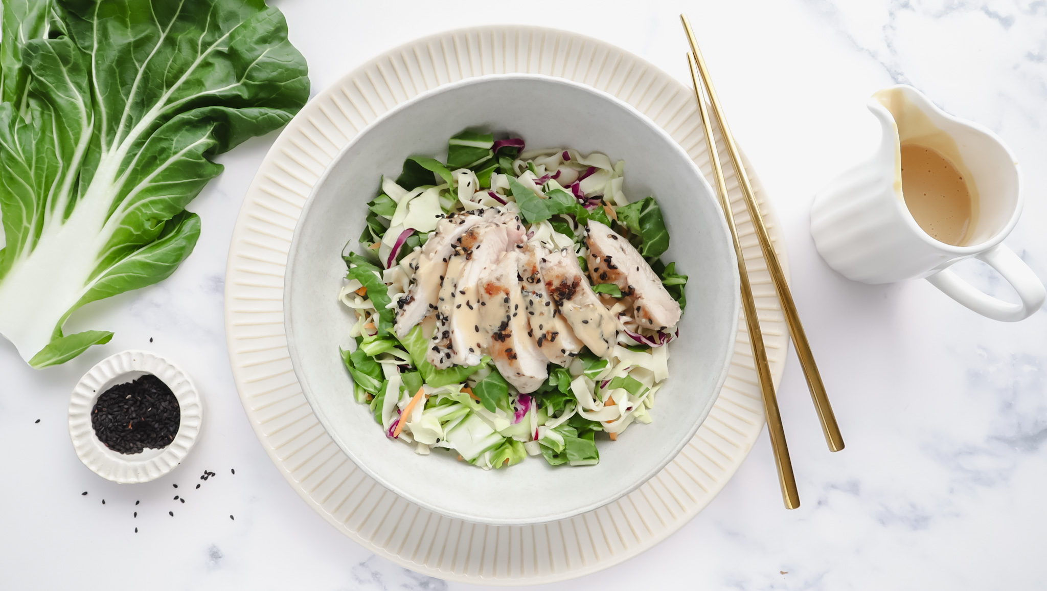 Chicken, noodle & slaw salad with peanut sesame dressing recipe