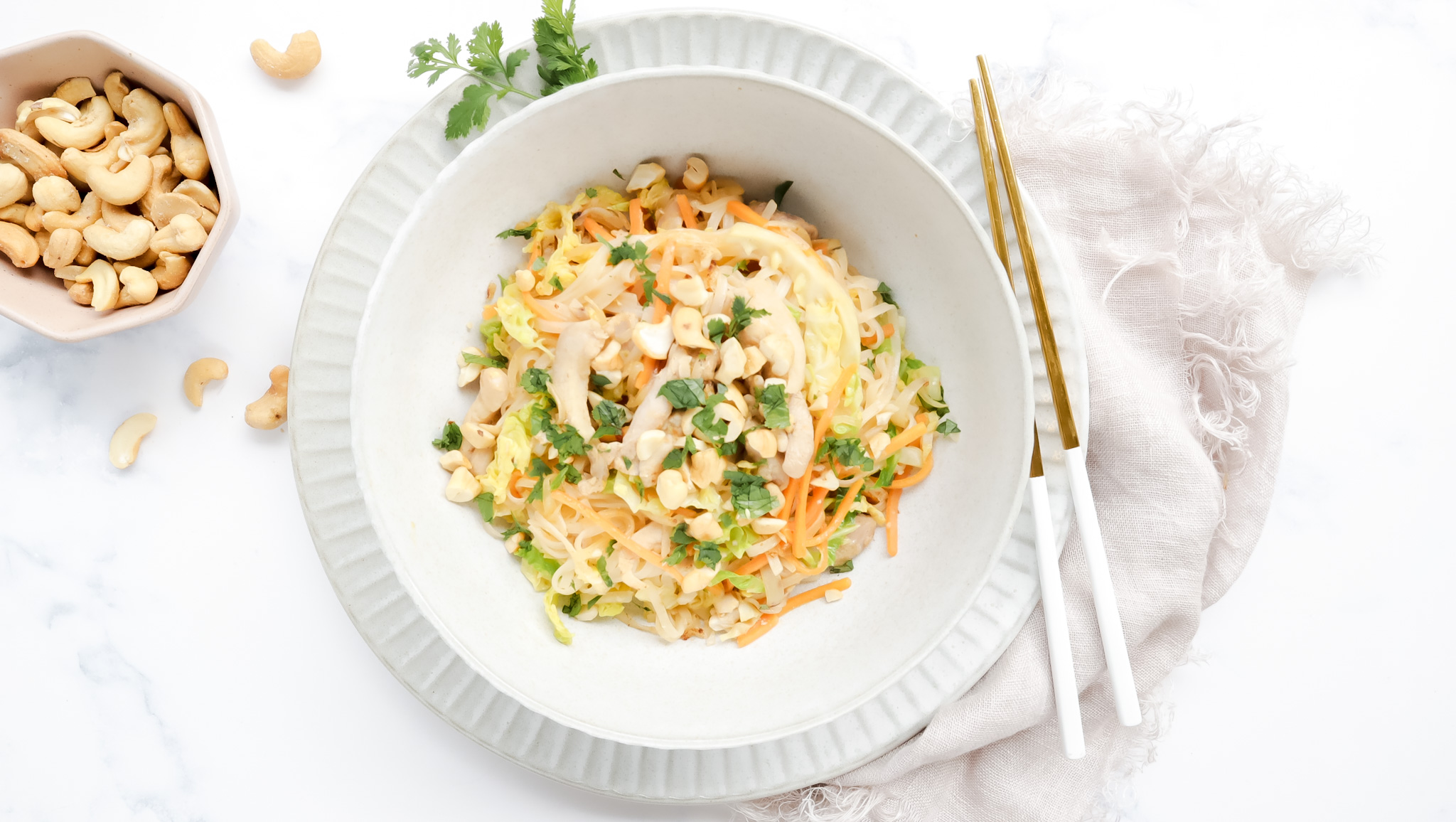Chicken pad Thai with cashews & coriander recipe