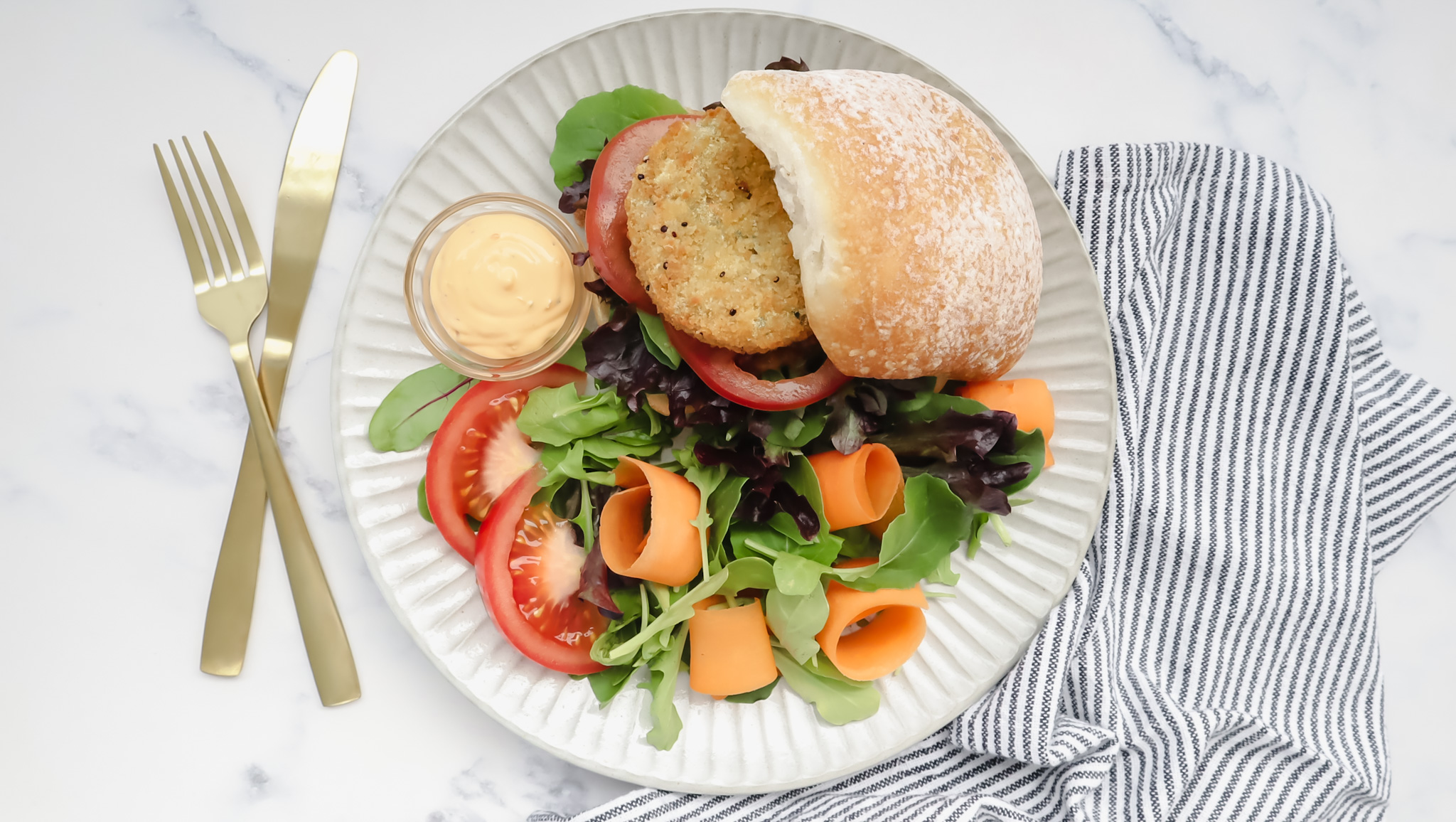 Crispy veggie burgers with garden salad & burger sauce recipe