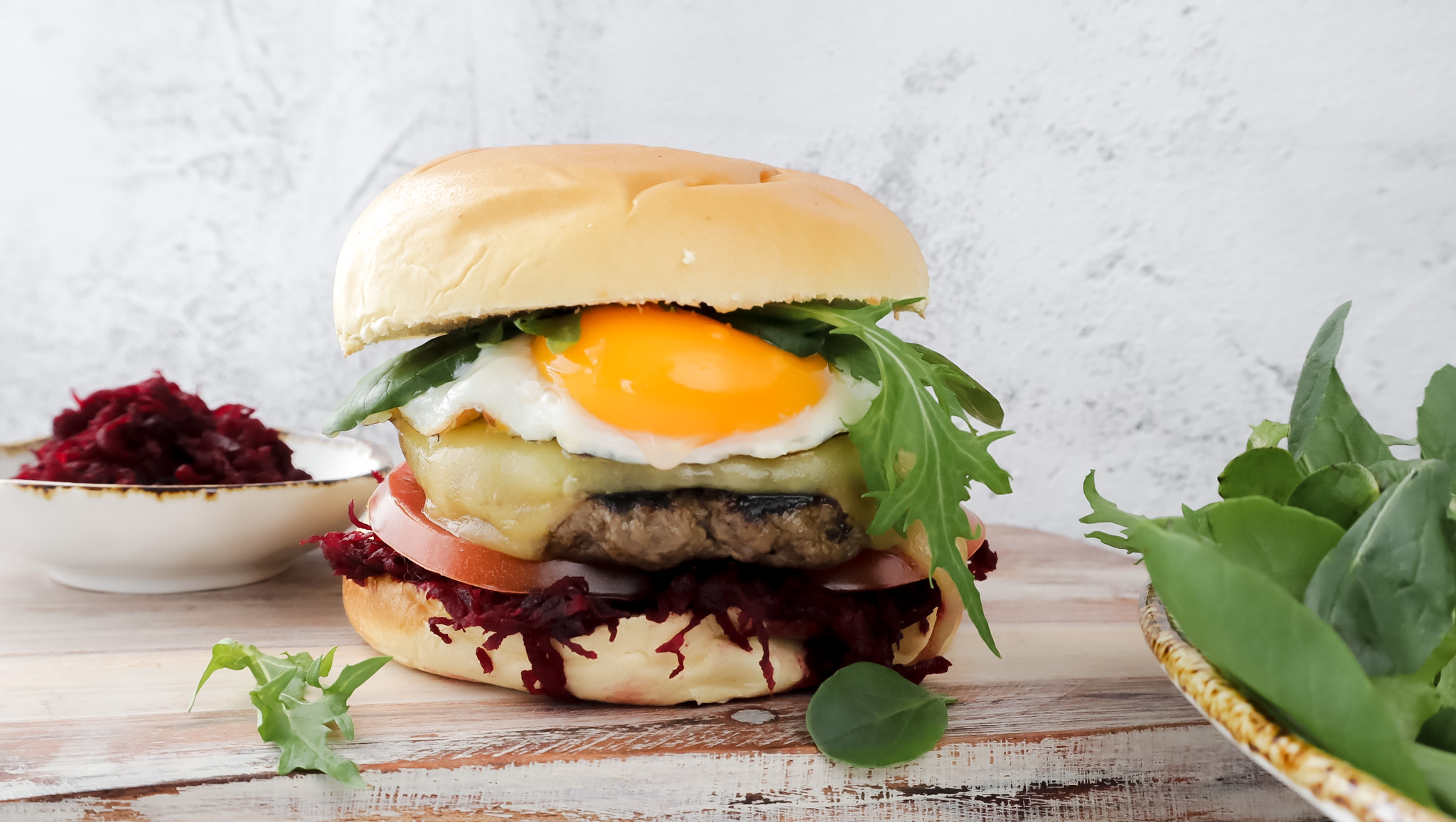 Kiwi beef burger with beet relish & mesclun salad recipe