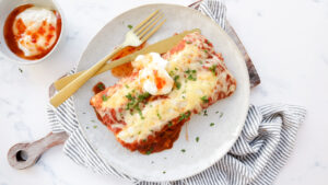 Veggie-stuffed enchiladas with cheese and sweet chilli cream recipe