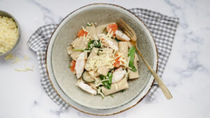 One pot chicken & spring veggie Alfredo pasta recipe