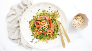 Persian style lamb pilaf with almonds, apricots & tomatoes recipe