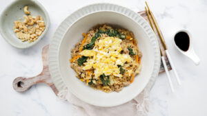 Pork & egg fried rice with cashews recipe