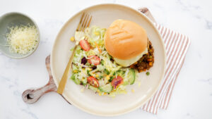 Savoury beef & veggie sloppy joes with garden salad recipe