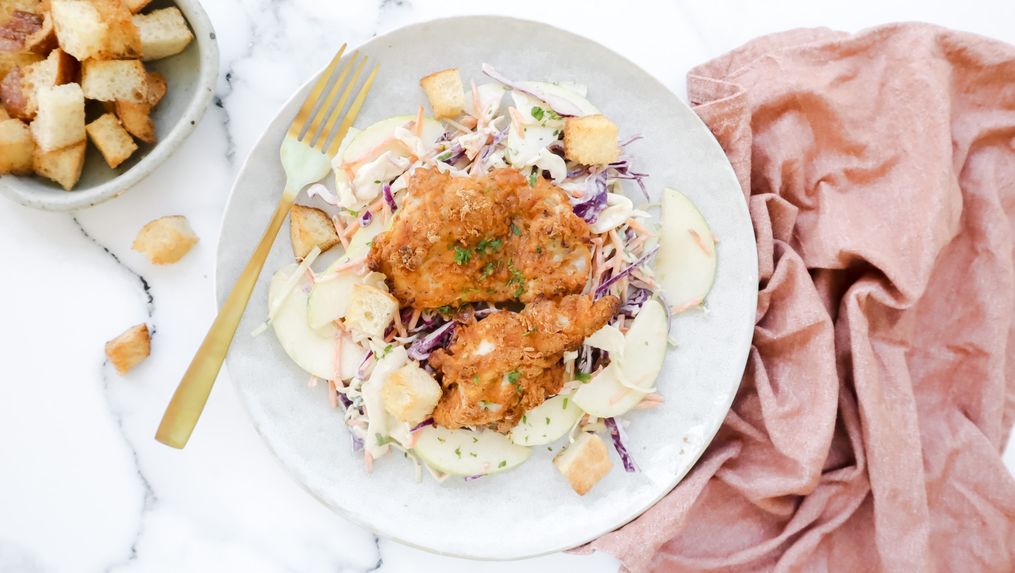 Southern style chicken with apple slaw & croutons recipes