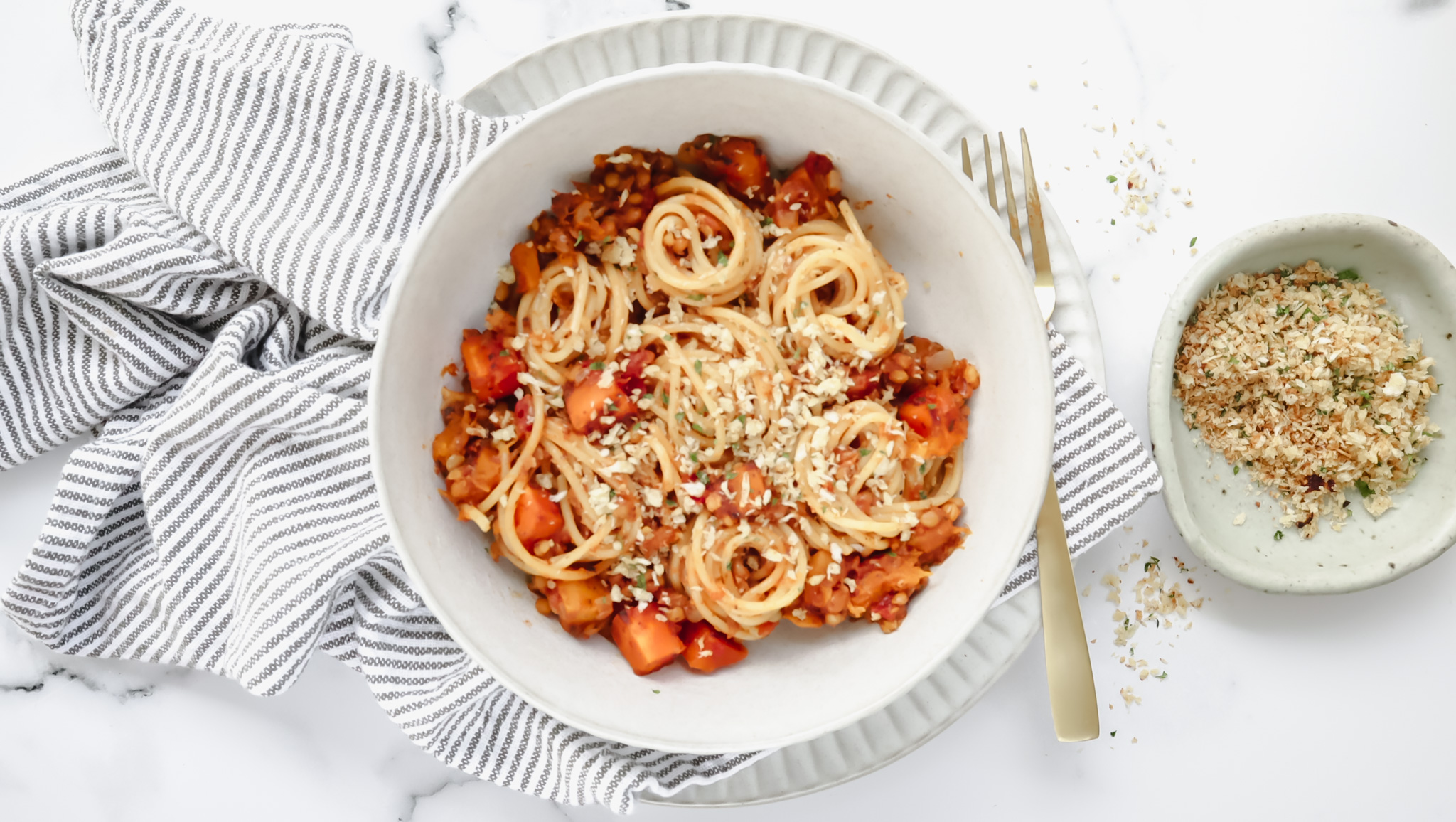 Beef & veggie bolognese with garlic pangrattato recipe
