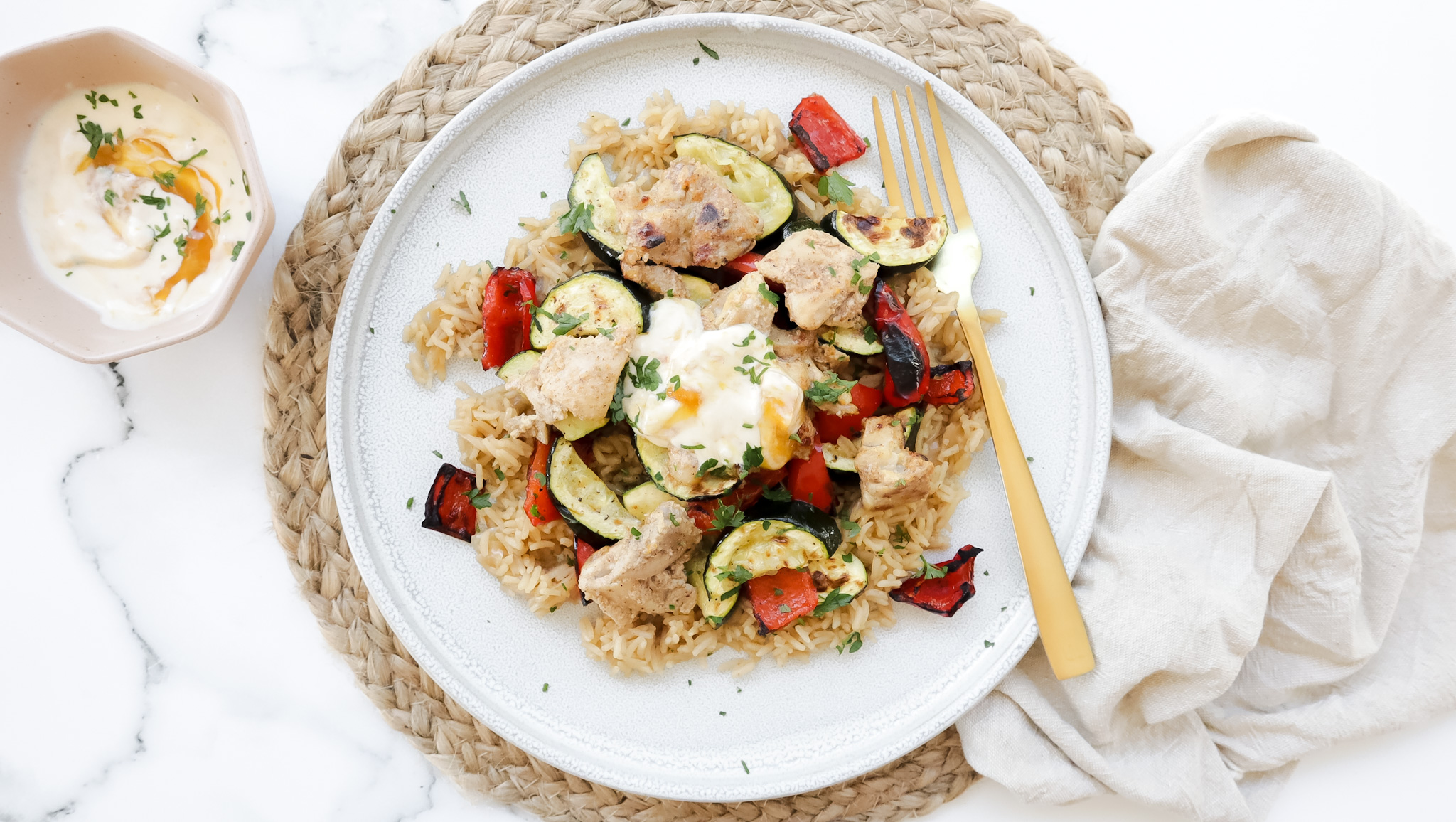 Apricot Tandoori chicken with basmati rice & veggies recipe