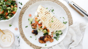 Chicken Tikka & chapatis with masala yoghurt & salad recipe