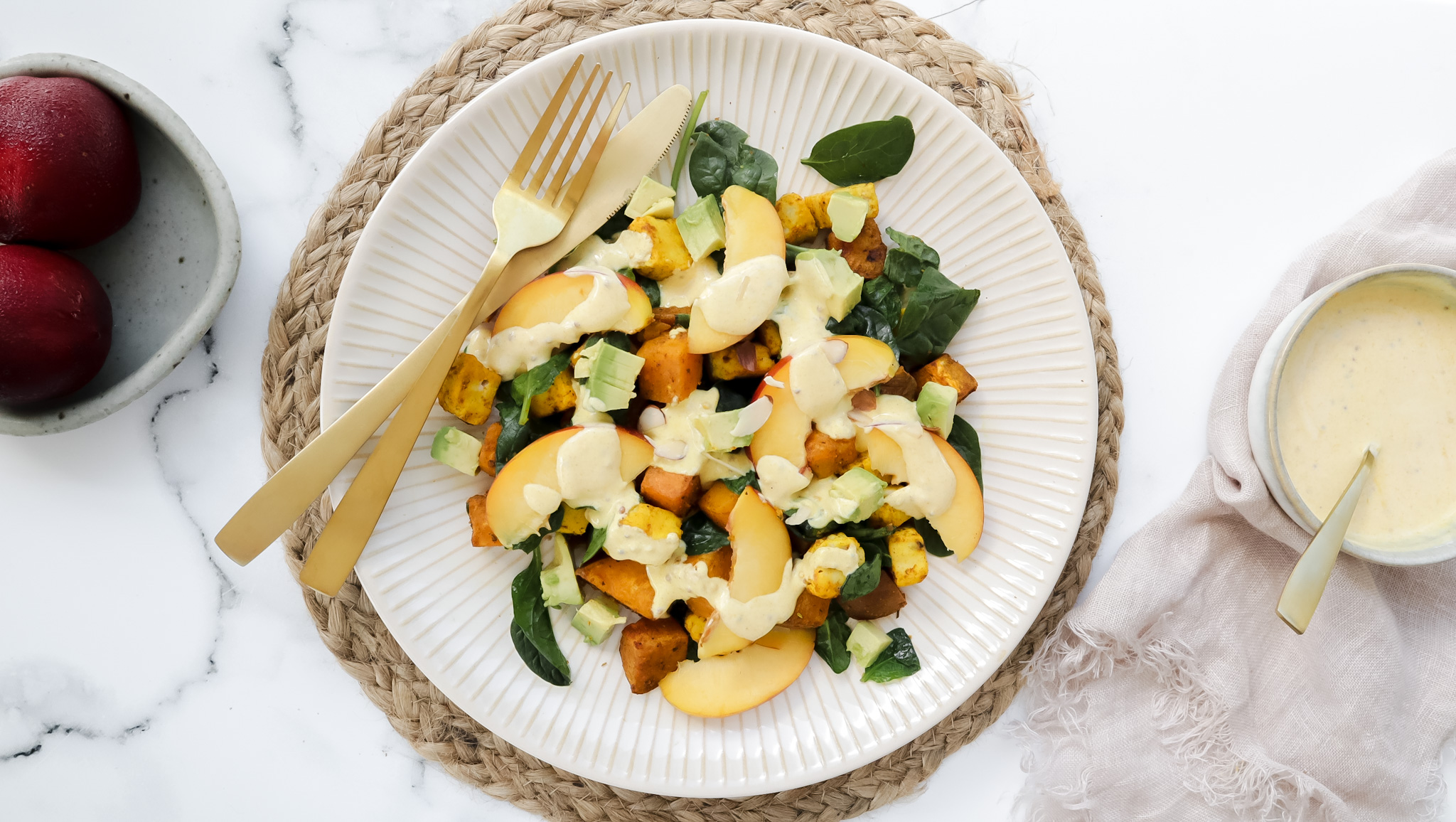 Chicken, nectarine & avocado salad with turmeric honey dressing recipe