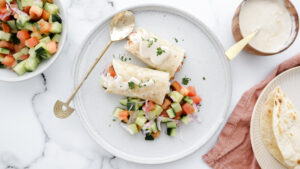 Turkish lamb & mint kebabs with salad & yoghurt dressing recipe