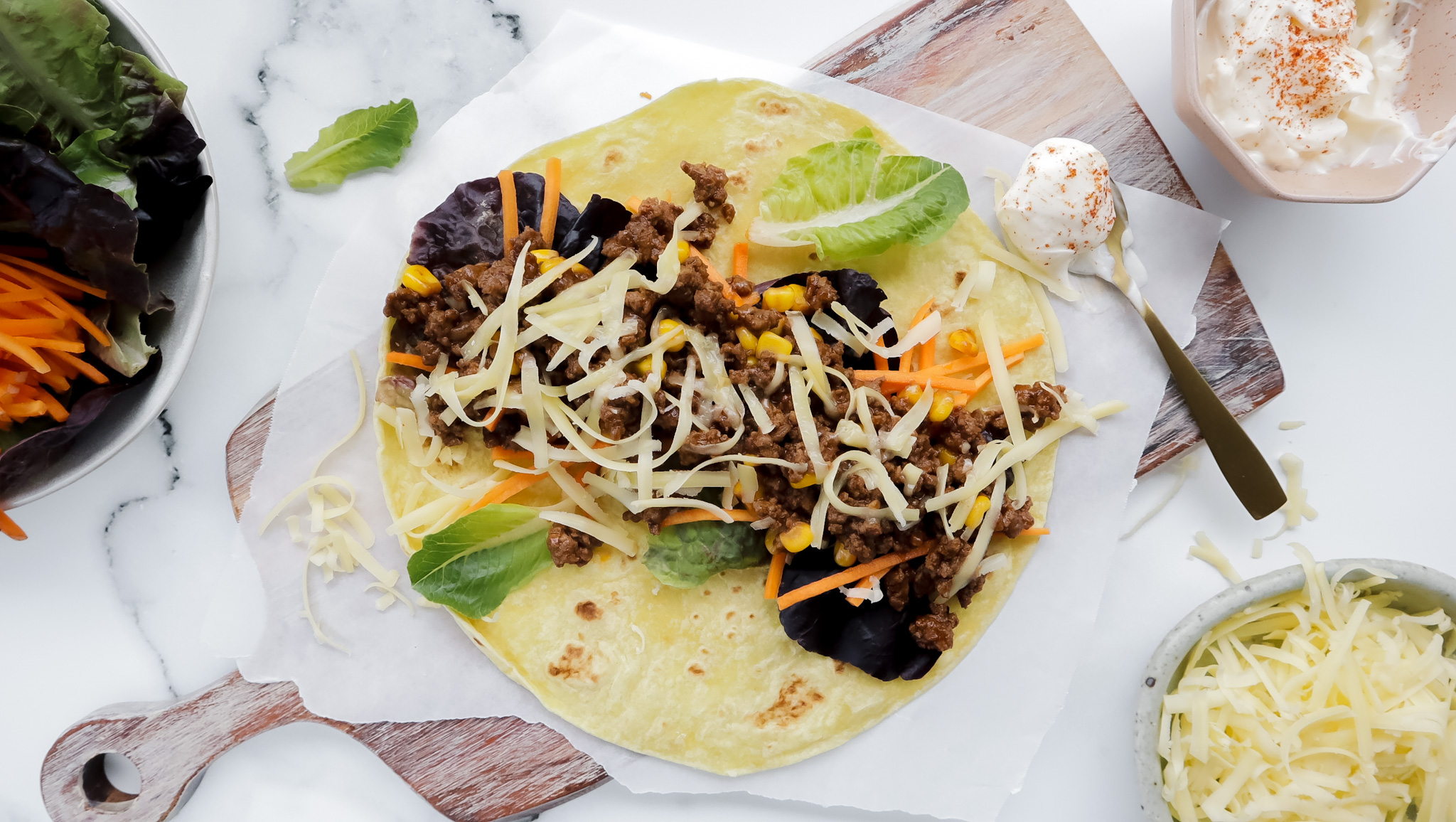 Cheesy beef & barbecue wraps with smoky aioli recipe