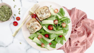 Veggie stuffed sausie rolls with salad & tomato sauce recipe