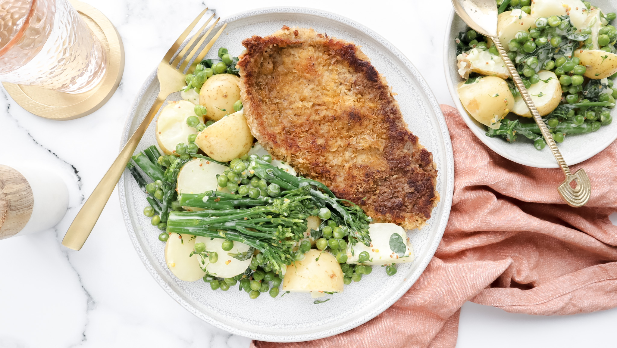 BBQ beef schnitty with honey mustard mayo & greens potato salad recipe