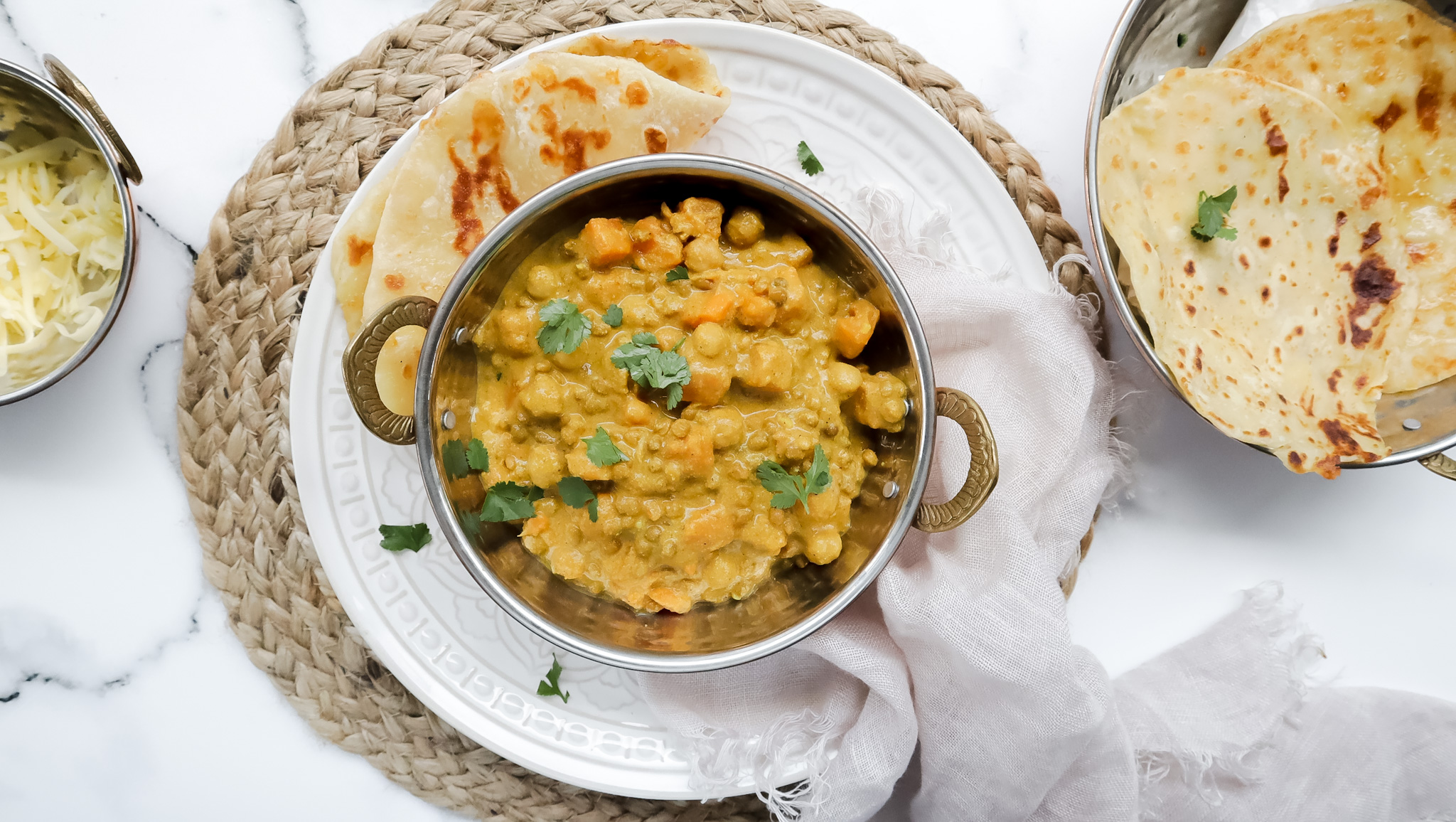 Butter chicken style veggies with garlic cheese naan