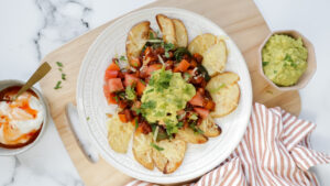 Cheese & chilli bean loaded wedges with sweet chilli cream recipe