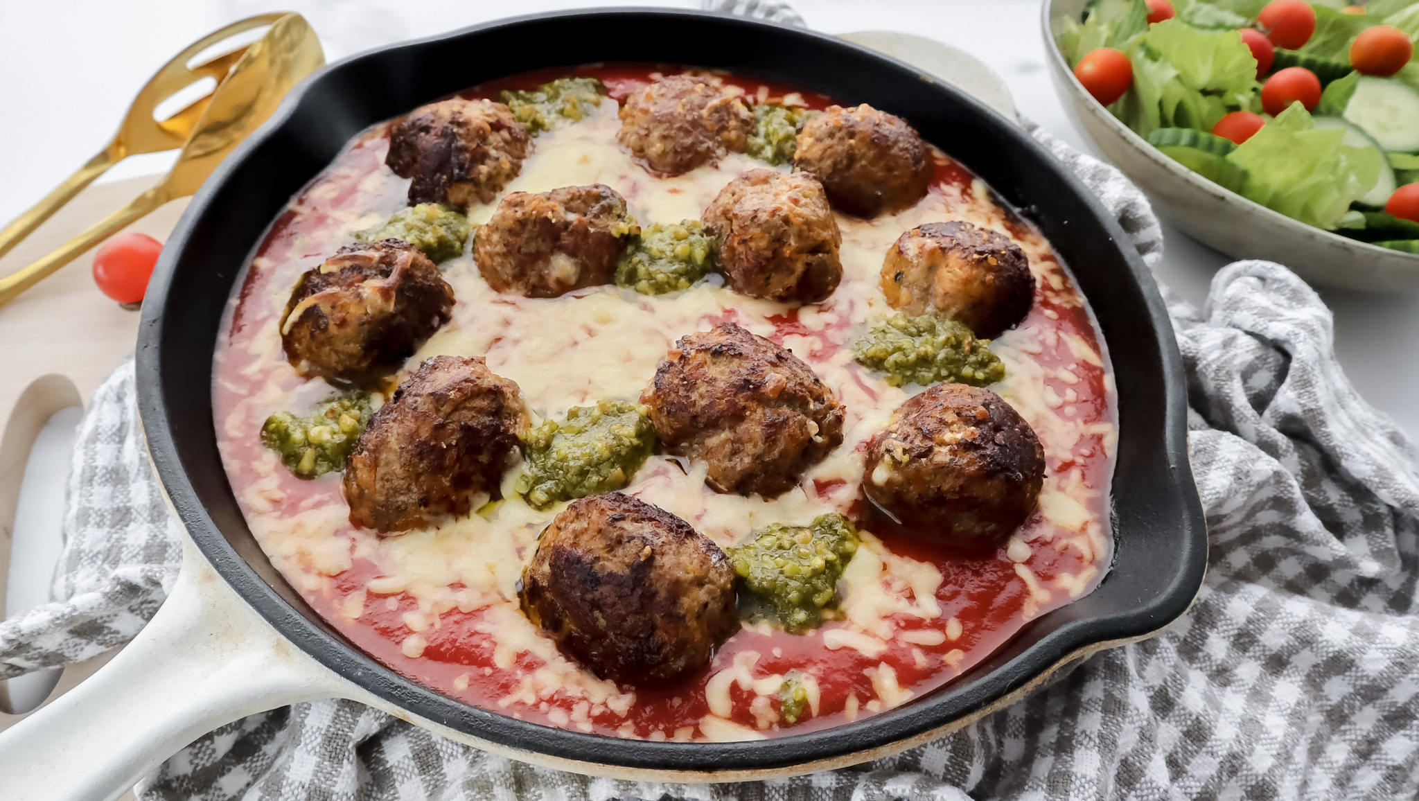 Cheesy Italian lamb meatballs with feta salad recipe