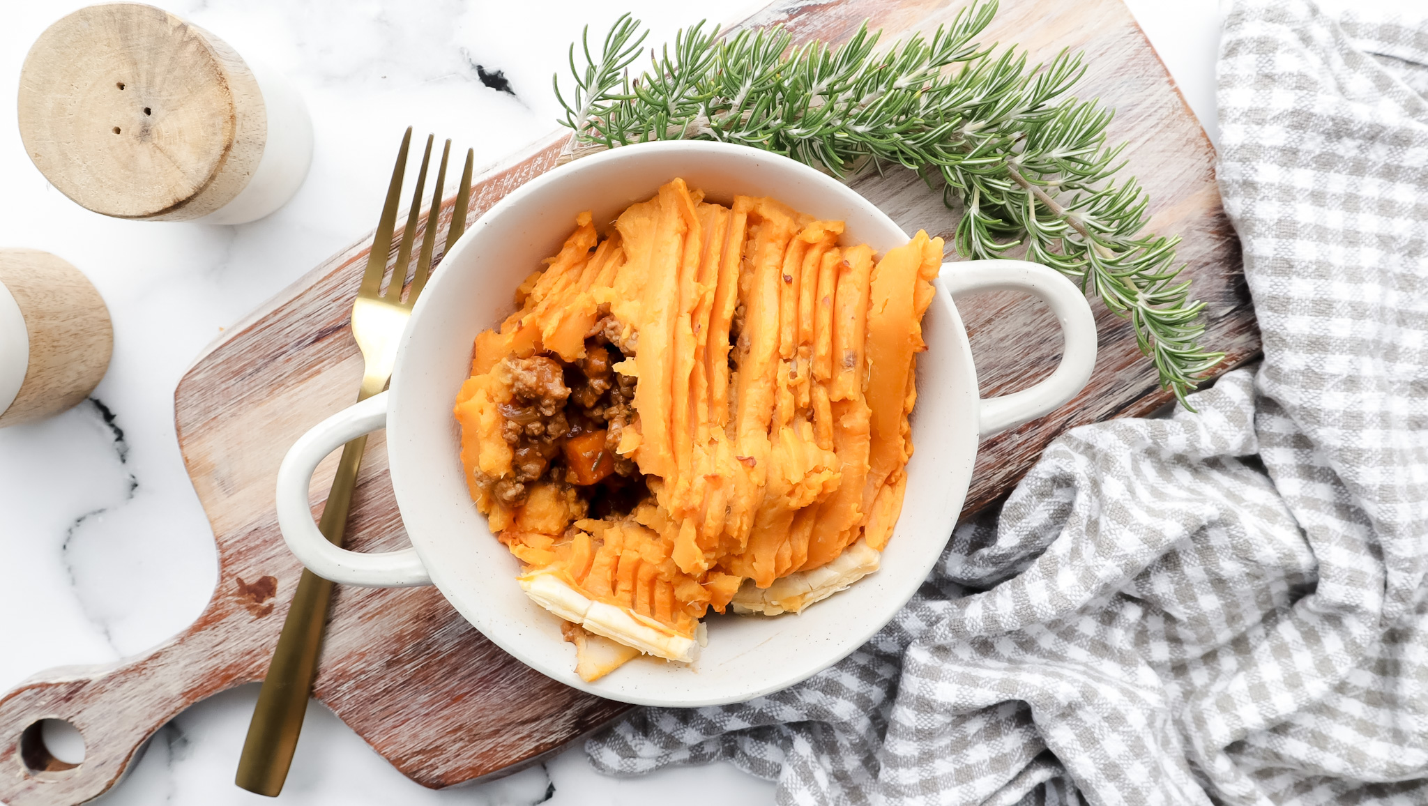 Lamb & rosemary pie with sweet potato crust & steamed greens recipe