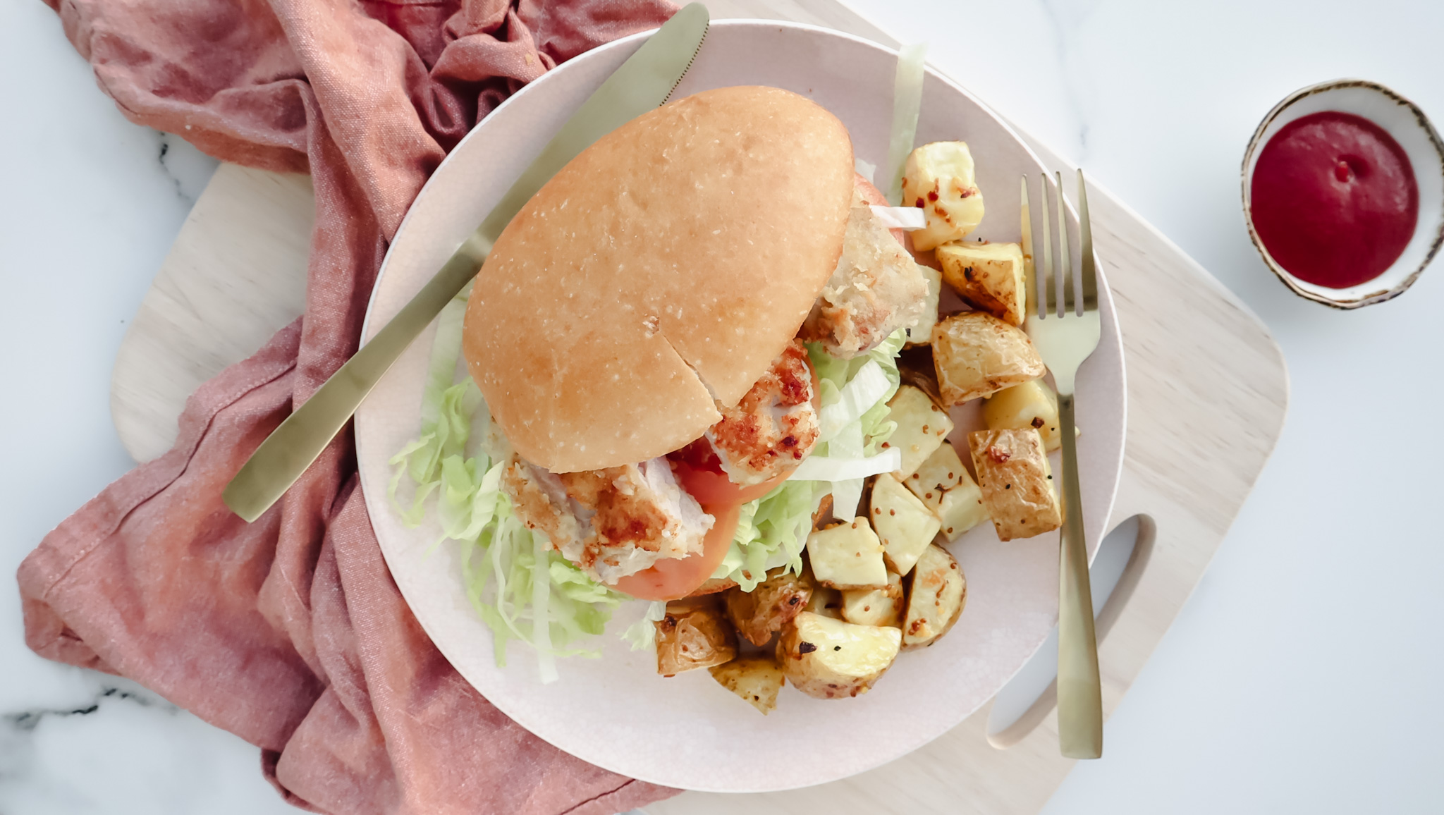 Parmesan crumbed chicken panini’s with honey mustard potatoes & mayonnaise recipe