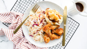 Southern baked chicken with mash, gravy & slaw recipe