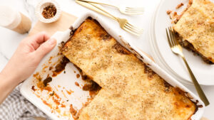 Cheesy veggie loaded lasagna with crispy crumb topping recipe