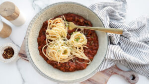 Cheesy beef & spaghetti bolognese with broccoli recipe