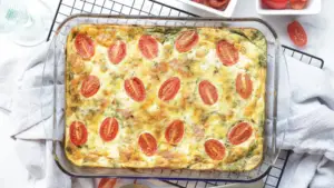 Bacon, egg & spinach quiche with caramelised onion Family-Friendly Meal Planning Subscription Weekly Shoppable Dinner Recipes Easy Meal Plans with Shopping Lists