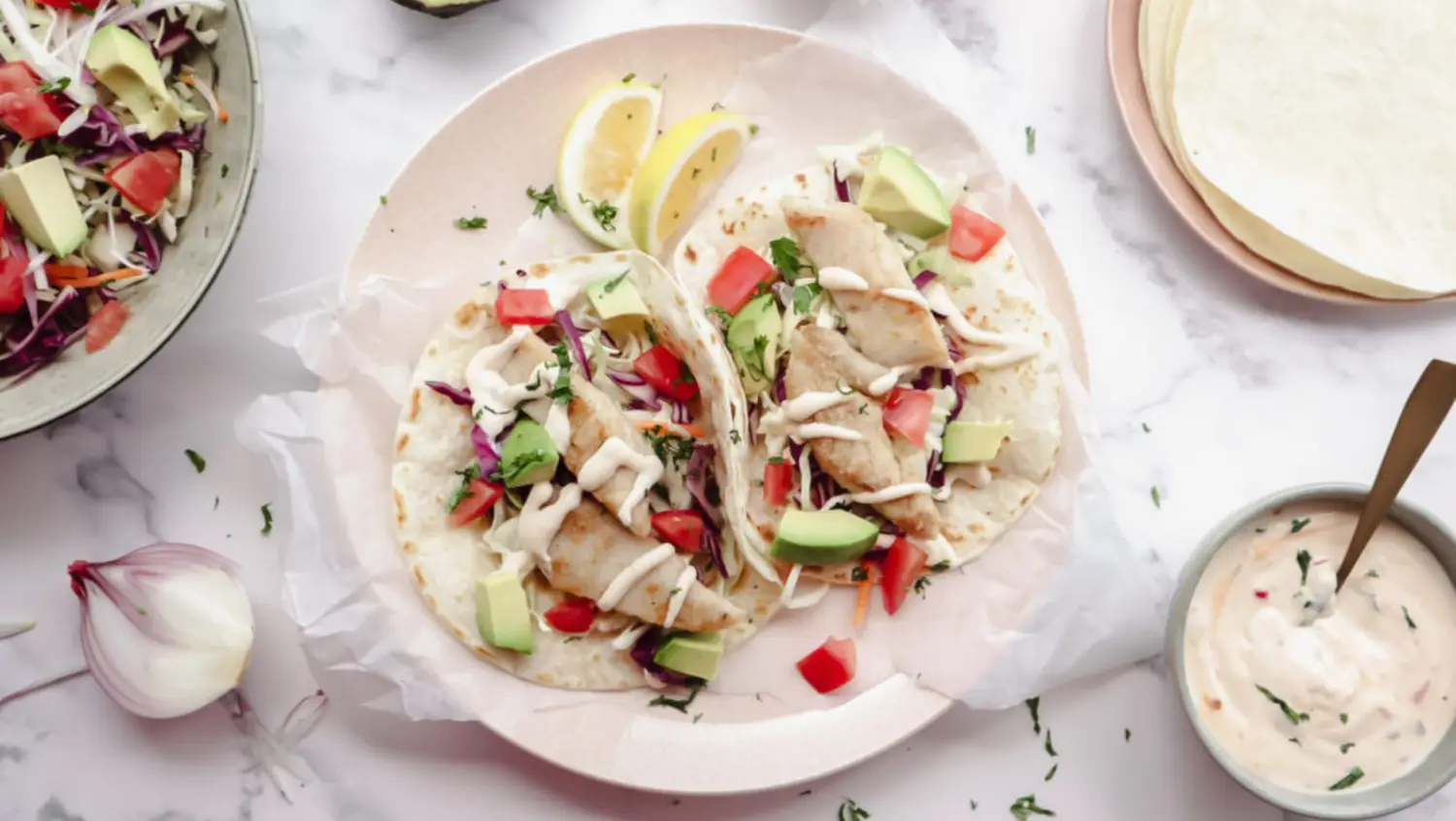 Crispy fish tacos with salad & creamy chilli sauce Family-Friendly Meal Planning Subscription Weekly Shoppable Dinner Recipes Easy Meal Plans with Shopping Lists