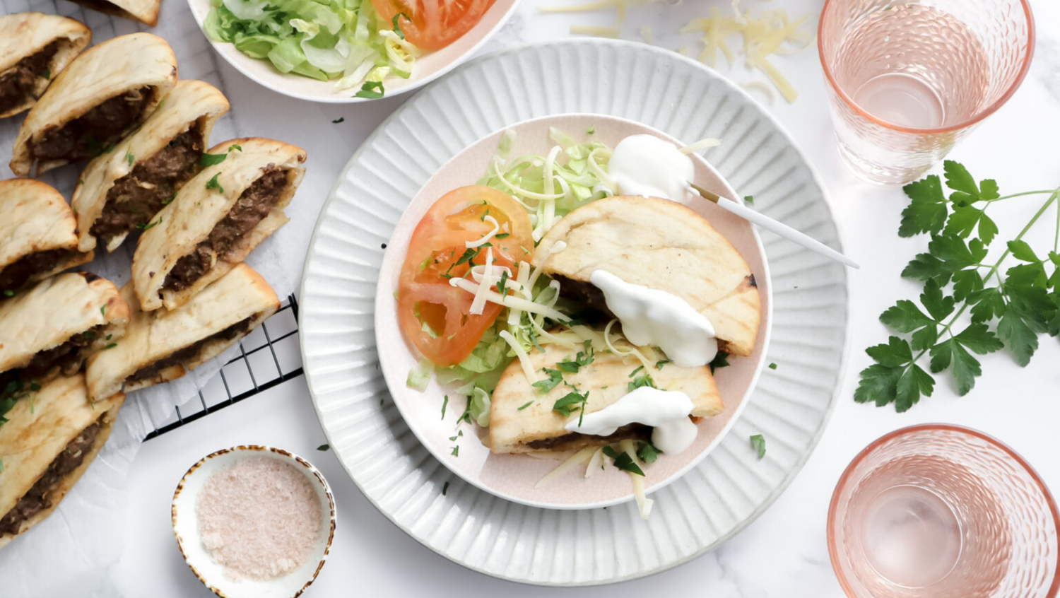 Lamb stuffed Arayes with salad & yoghurt recipe meal planning