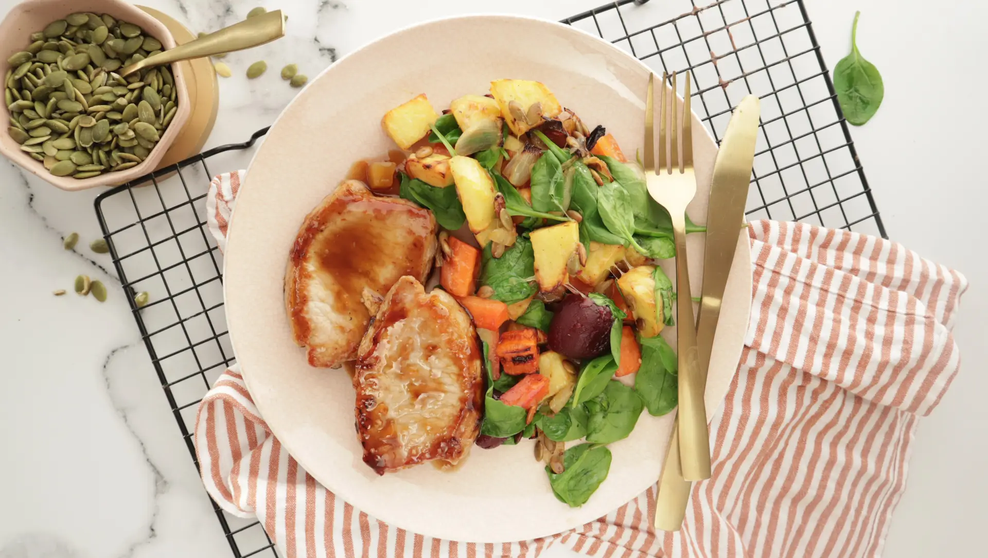 Peach & mango glazed pork with cheesy roasties & mayo Family-Friendly Meal Planning Subscription Weekly Shoppable Dinner Recipes Easy Meal Plans with Shopping Lists