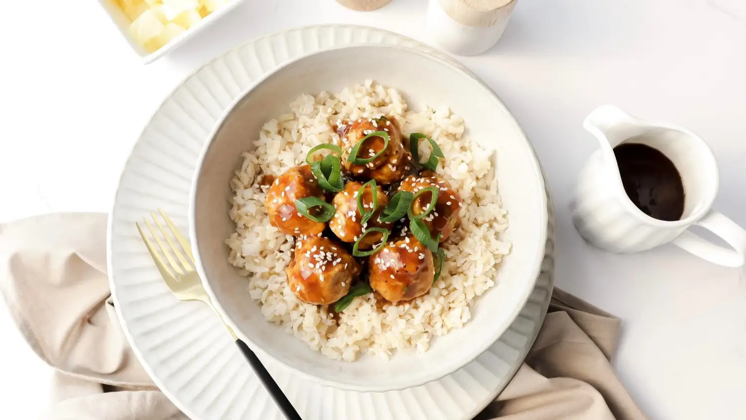 Teriyaki pork meatballs with vegetables & rice Family-Friendly Meal Planning Subscription Weekly Shoppable Dinner Recipes Easy Meal Plans with Shopping Lists