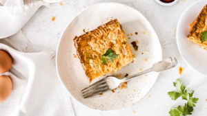 Bacon & egg pie with salad & tomato relish meal planning