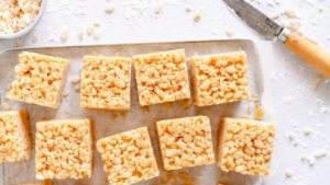 Peanut butter & honey rice bubble bars healthy slice recipe for kids